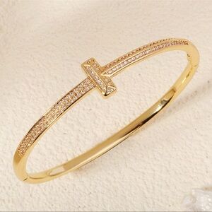 Designer T Diamond Hinged Wired Bangle Bracelet